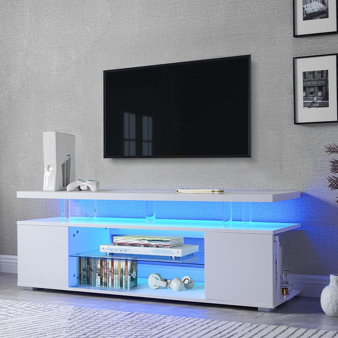 Tv Stand For 70 Inch Tv Led Gaming Entertainment Center Media Storage Console Table With Large Side Cabinet For Living Room White White Primary Living Space 60 69 Inches American Design,Modern 70 Inches Engineered Wood