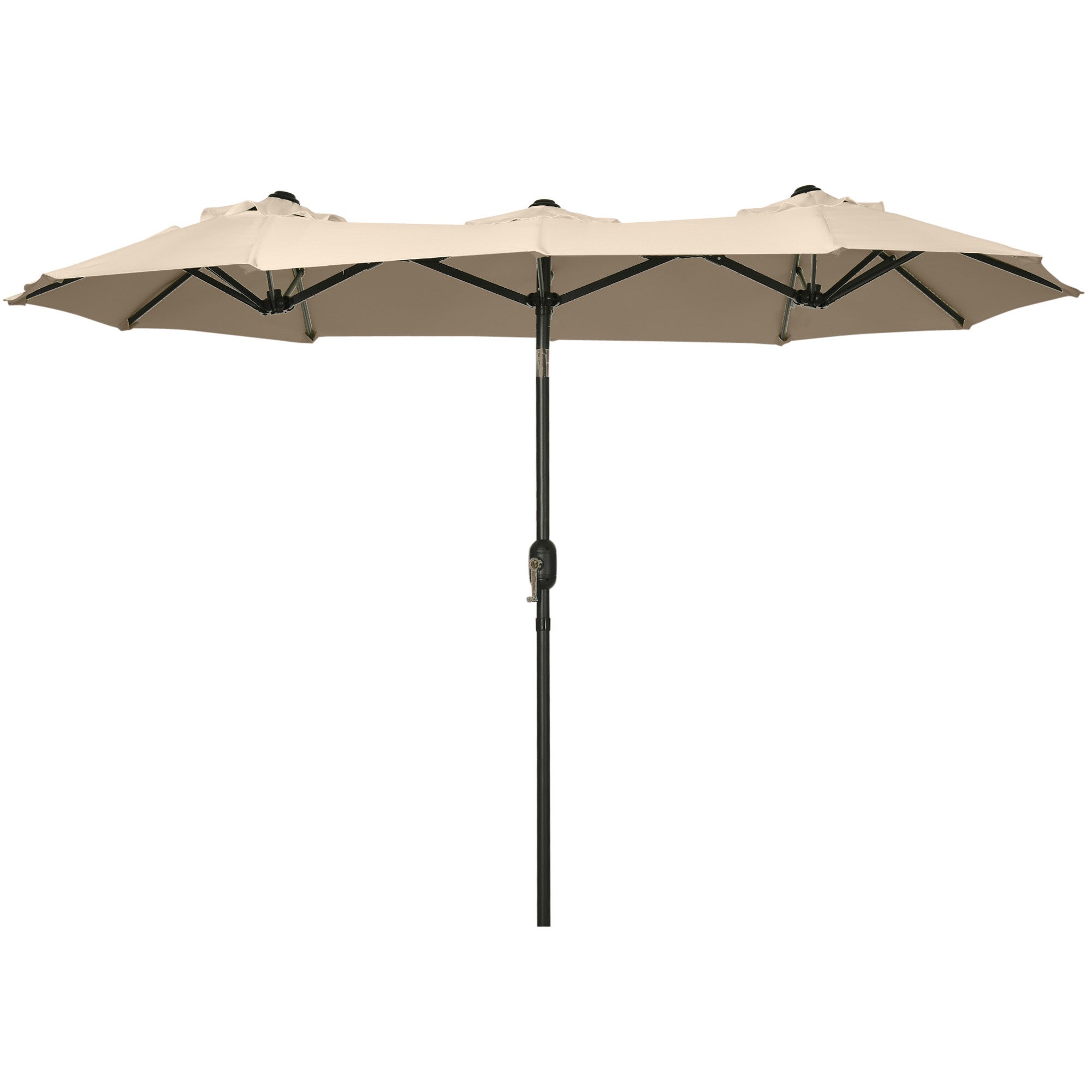 Outsunny Double Sided Patio Umbrella 9.5' Large Outdoor Market Umbrella With Push Button Tilt And Crank, 3 Air Vents And 12 Ribs, For Garden, Deck, Pool, Brown Brown Polyester