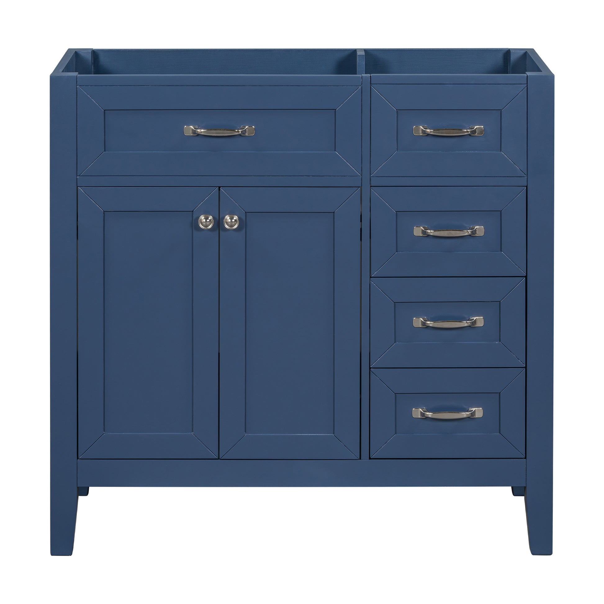 36" Bathroom Vanity Without Sink, Cabinet Base Only, Bathroom Cabinet With Drawers, Solid Frame And Mdf Board, Blue Blue Solid Wood Mdf