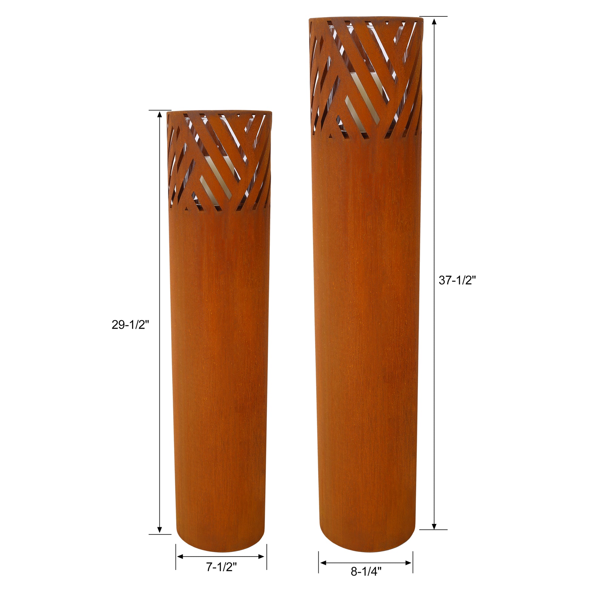 Lantern Column, Set Of 2, Decorative Column For Garden In Rust Industrial Design, Lantern For Outdoor And Indoor, Lantern Including Candles, Oriental, 37 1 2 29 1 2 In Rust Steel