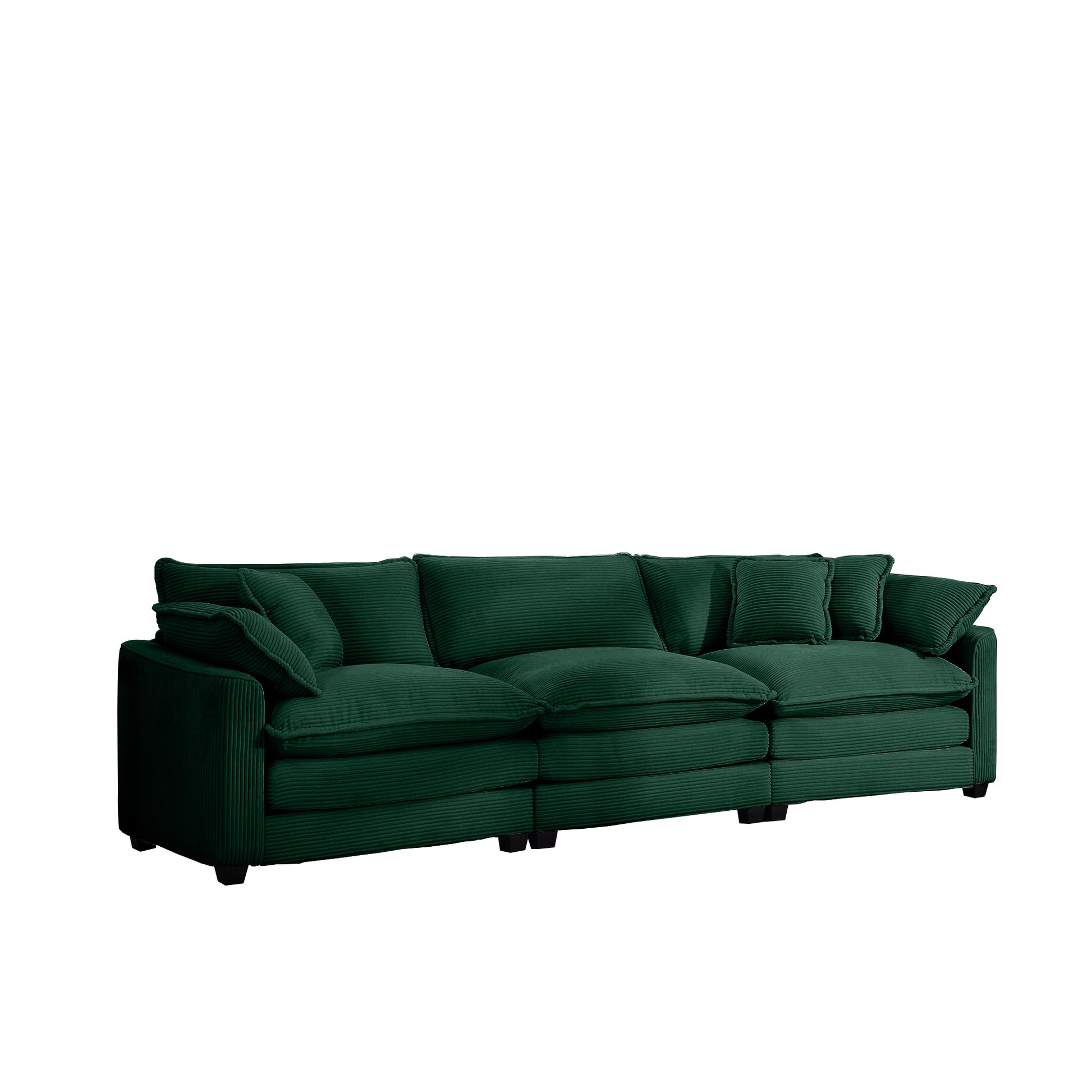 Mid Century Modern Sectional Sofa 3 Seater Sectional Sofa With 2 Arm Pillows And 3 Pillows, Living Room Sectional Green Corduroy Fabric Green Corduroy 3 Seat