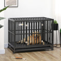 Pawhut Heavy Duty Dog Crate Metal Kennel And Cage Dog Playpen With Lockable Wheels, Slide Out Tray And Anti Pinching Floor, 45