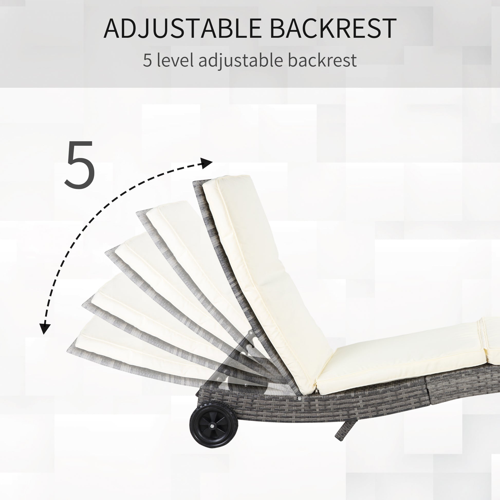 Outsunny Wicker Chaise Lounge Pool Chair, Outdoor Pe Rattan Cushioned Patio Sun Lounger W 5 Level Adjustable Backrest & Wheels For Easy Movement, Cream White Cream White Rattan