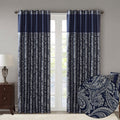 Jacquard Curtain Panel Pair Navy Polyester