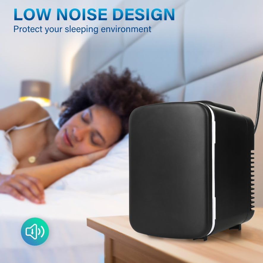 Mini Fridge, 4L 6 Can Portable Cooler & Warmer Freon Free Small Refrigerator Provide Compact Storage For Skincare, Beverage, Food, Cosmetics, Black Black Plastic