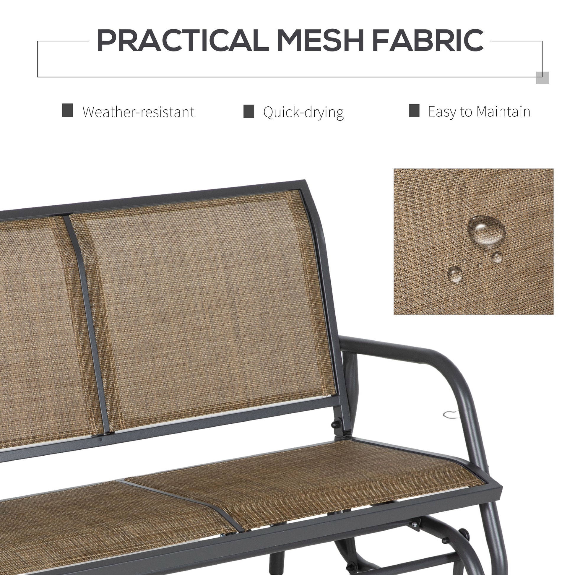 Outsunny 2 Person Outdoor Glider Bench, Patio Double Swing Rocking Chair Loveseat W Powder Coated Steel Frame For Backyard Garden Porch, Light Mixed Brown Brown Steel