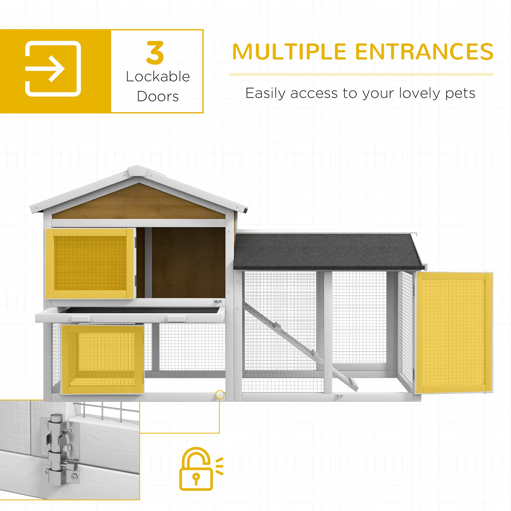 Pawhut 58" Rabbit Hutch, Wooden Bunny Hutch, Guinea Pig Cage, Small Animal Enclosure With Run Area, Removable Tray, Asphalt Roof, Lockable Doors And Ramp, Nature Wood Natural Wood Wood