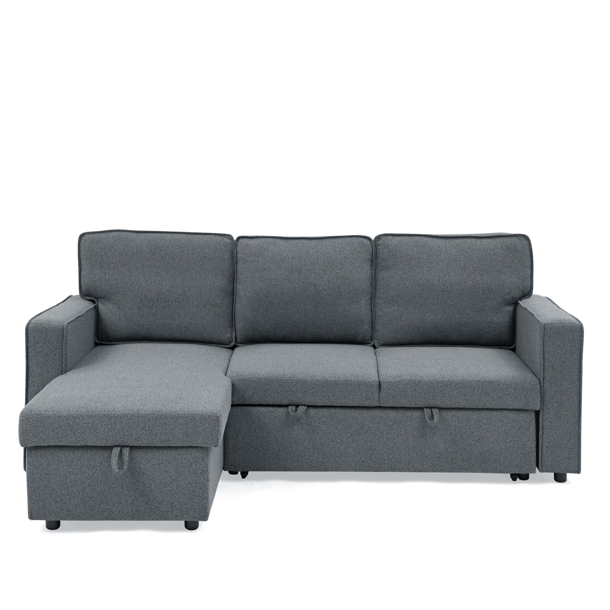 Linen Upholstered Sleeper Sectional Sofa, Shaped Modular Convertible Sofa With Storage Chaise,There Are Two Cup Holders In The Middle And Usb Multi Interface Function,Pull Out Sleep Couch Bed ,Grey