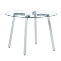 Table And Chair Set.A Modern Minimalist Style Round Clear Tempered Glass Table With Silver Metal Legs.And 4 Dark Gray Chairs With Modern Pu Leather High Back Upholstered And C Tube Chrome Legs. Dark Gray,Silver Seats 4 Glass Metal