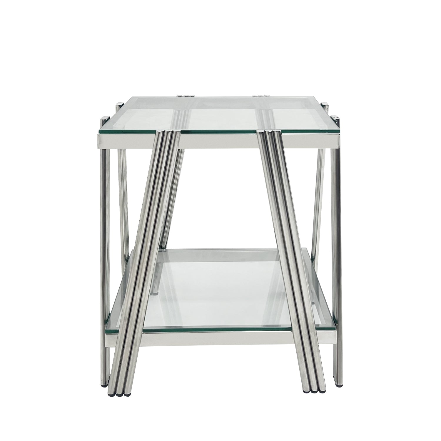 Modern Stainless Steel Coffee Table Set Set Of 3 , Double Layer Clear Tempered Glass Table Top, Coffee Table & Two End Side Table 3 Pieces Sets For Living Room Home Office, Silver Clear,Silver