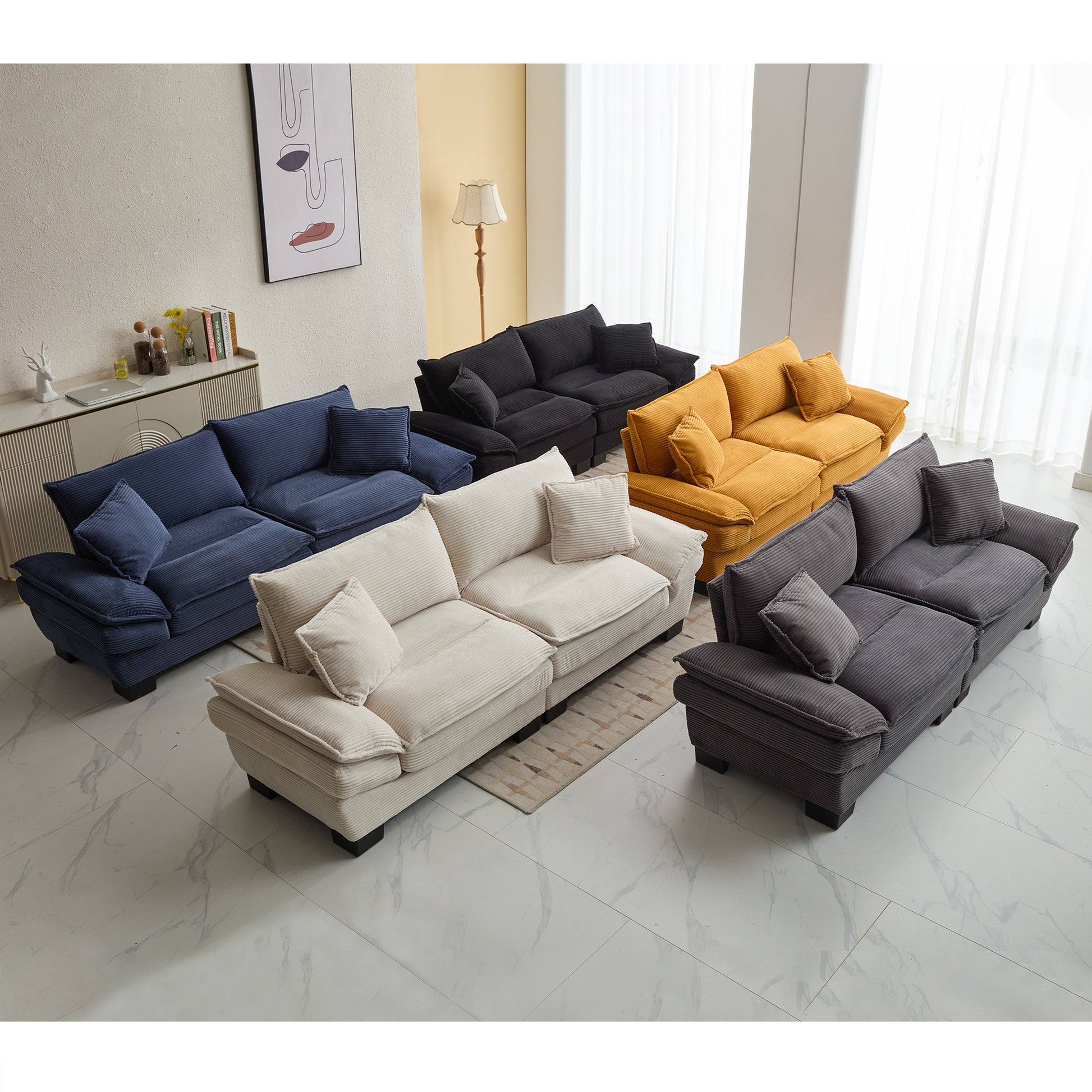 Corduroy Sofa Sleeper Couch Loveseat Sofa With Pillows Comfy Upholstered Deep Seat Sofa For Bedroom,Living Room,Apartment,Office,Dorm Blue Corduroy Blue Foam Upholstered 2 Seat