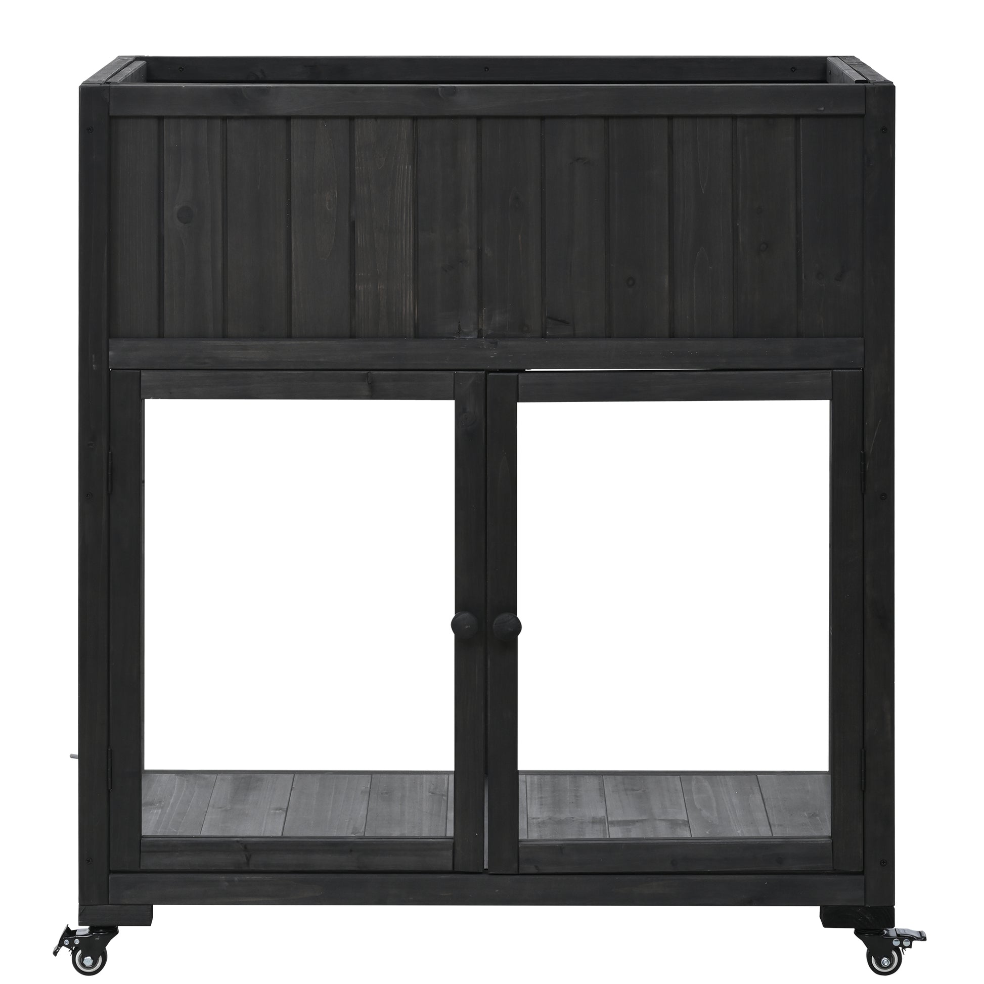 Patio 35.4''X17.7''X37.4'' Mini Wood Cold Frame, Compact 2 Doors Garden Greenhouse With Wheels, Raised Bed With Liner For Indoor Outdoor Use, Black Black Garden & Outdoor Casual Wood