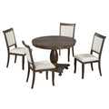 5 Piece Retro Dining Set, Round Table With Pedestal Table Base And 4 Upholstered Chairs For Dining Room And Kitchen Espresso Espresso Solid Wood Mdf