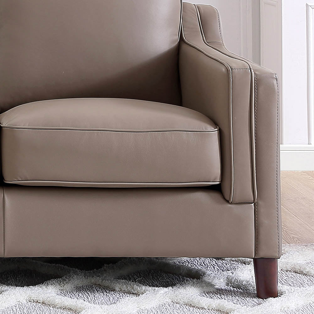 Bella Top Grain Leather Loveseat Taupe Brown Genuine Leather Wood Primary Living Space Medium Firm Cushion Back Mid Century Modern Eucalyptus Square Arms Down Filling Leather