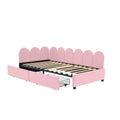 Twin Size Upholstered Daybed With 2 Drawers, Velvet Sofabed With Soft Fabric Headboard, No Box Spring Needed, Pink Twin Pink Wood Fabric