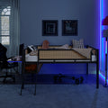Single Metal Loft Bed With Rectangular Desk, Led Lights, Led Loft Bed Frame Double Bed With Storage Shelves And Hanging Storage Compartments, Safety Guard And Ladder, No Box Springs Required, Rattan G Full Black Brown Mdf Iron