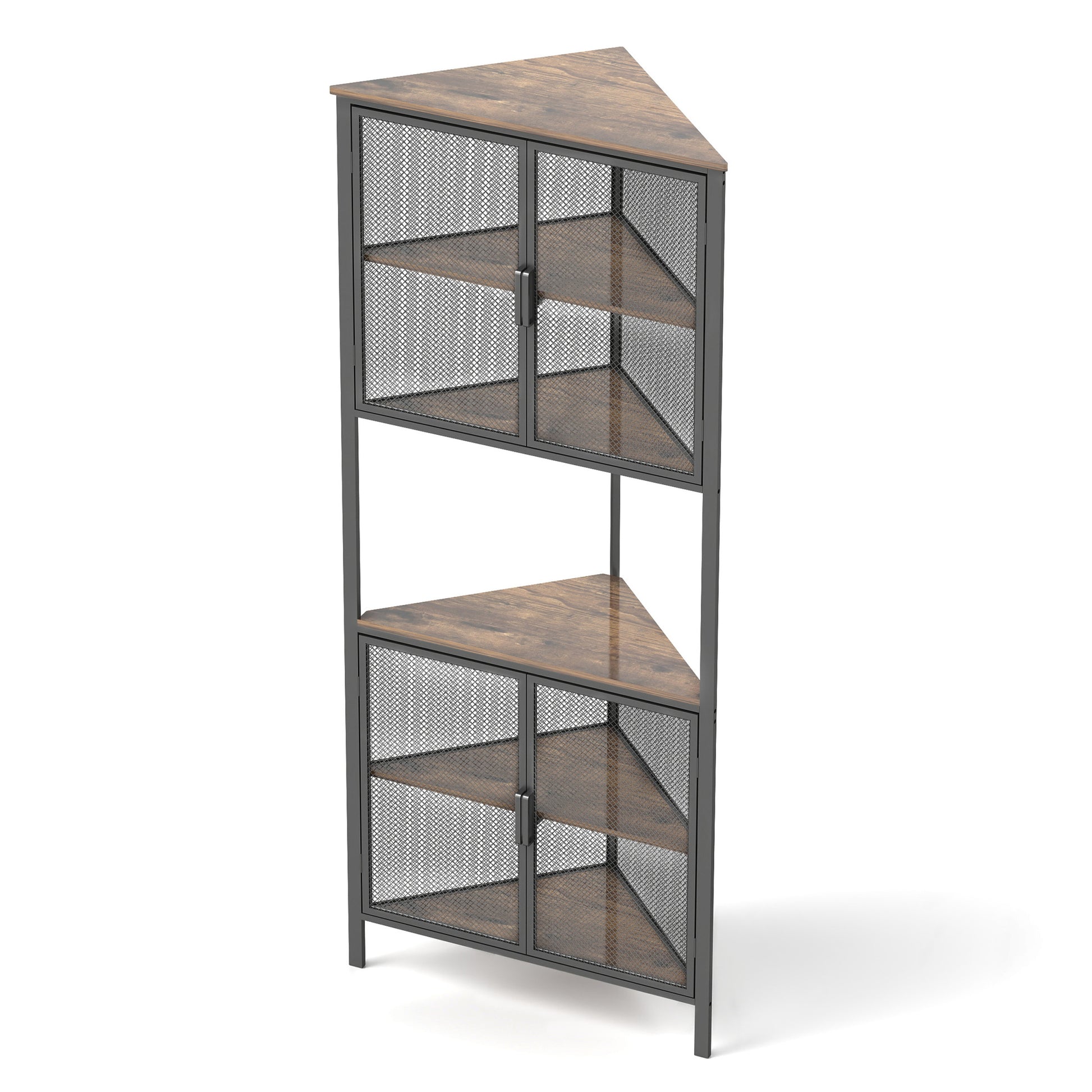 5 Tier Shelves With Metal Mesh Door, Bookcase Storage Shelf Corner Shelf For Small Space, Living Room Black Brown Metal