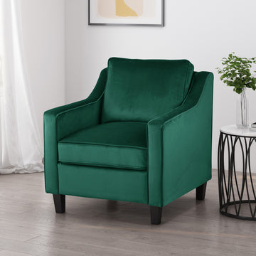 Velvet Club Chair, Green Green Velvet Wood Primary Living Space Cushion Back Casual,Contemporary Flared Arms Velvet 1 Seat