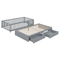 Twin Size Wood Daybed With Fence Guardrails And 2 Drawers, Split Into Independent Floor Bed & Daybed, Gray Old Sku :Lp000881Aae Twin Gray Solid Wood Mdf