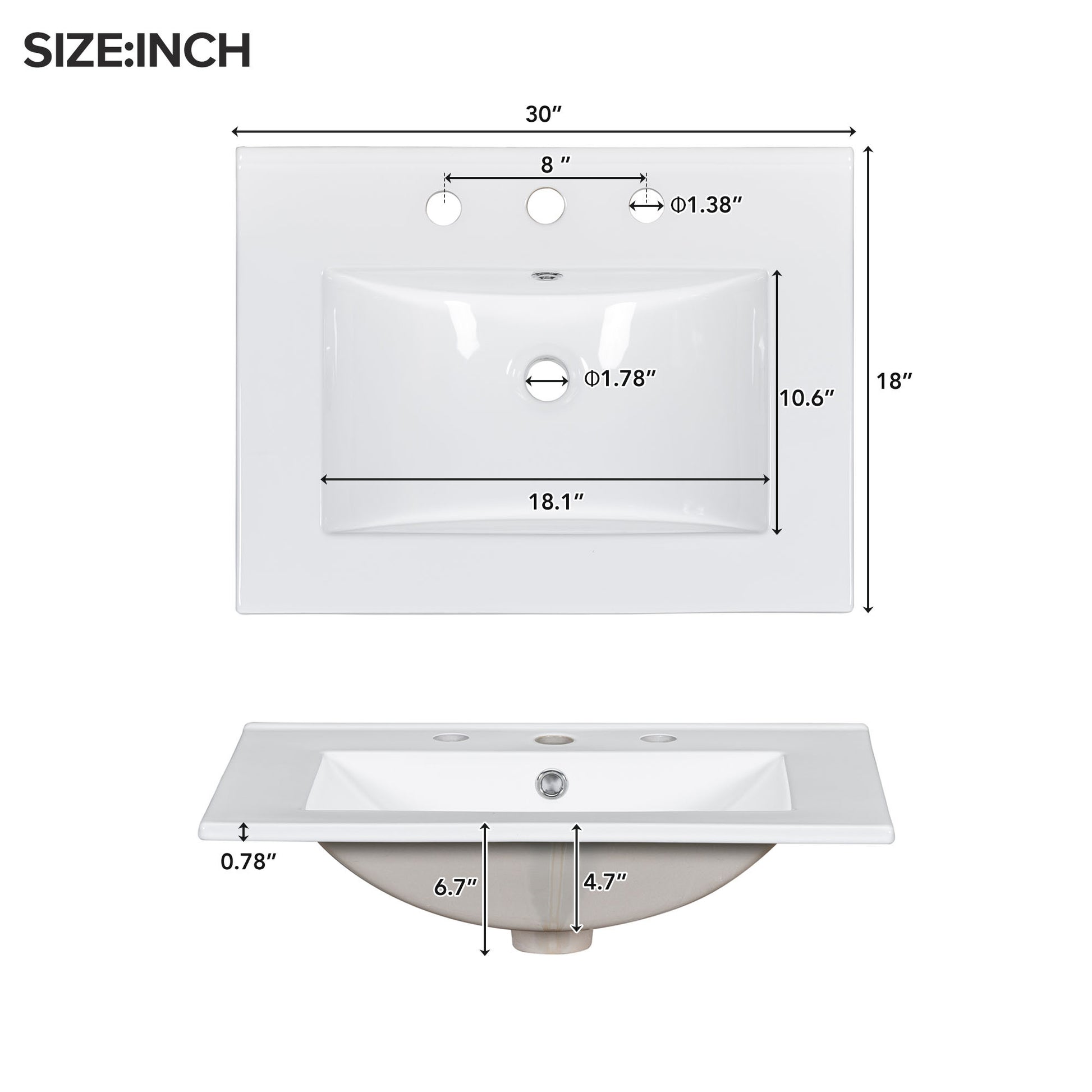 30 Inch Bathroom Vanity Cabinet With Ceramic Basin, 3 Drawers And Adjustable Shelves Black Bathroom Solid Wood Mdf