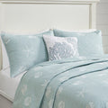 4 Piece Cotton Reversible Embroidered Quilt Set With Throw Pillow Aqua King Cal King King Aqua Cotton