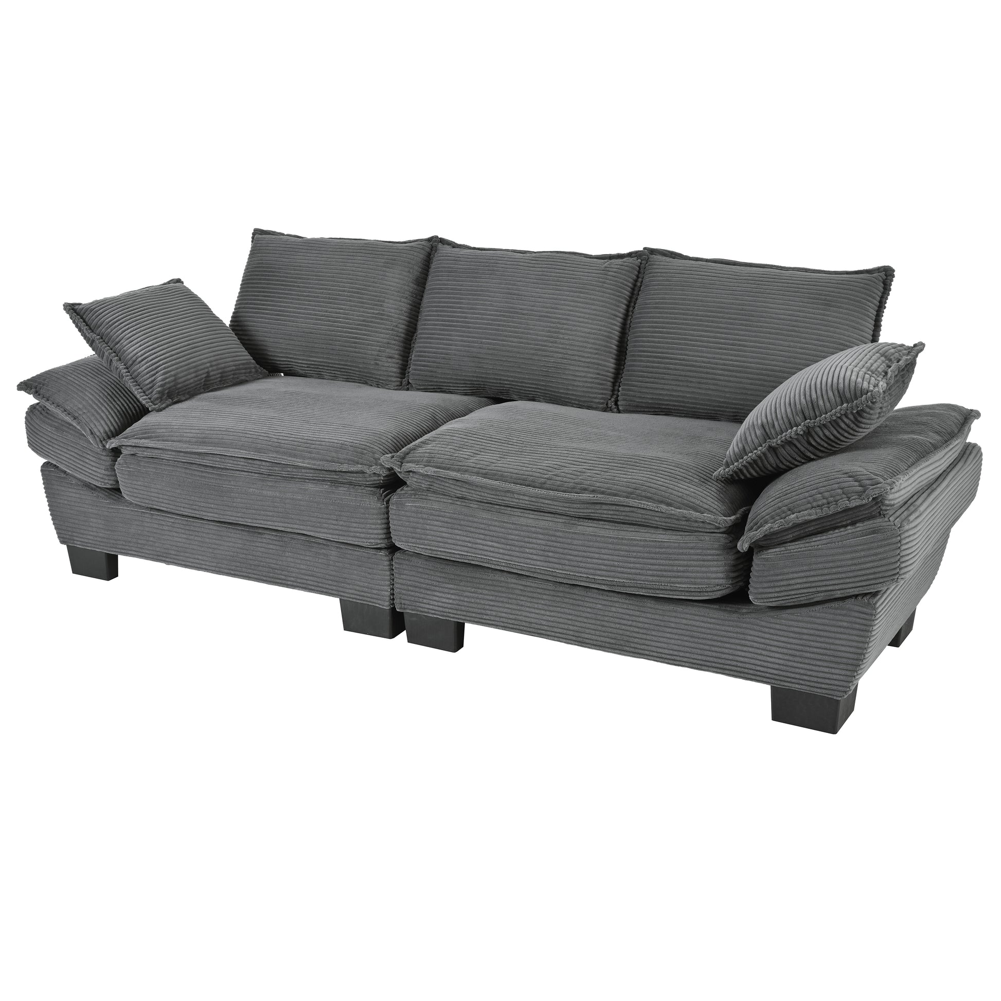 85.4" Modern Curved Sofa, Back Upholstered Couch With 2 Decorative Throw Pillows, Corduroy Fabric Couch For Living Room, Bedroomapartment Gray Corduroy 2 Seat