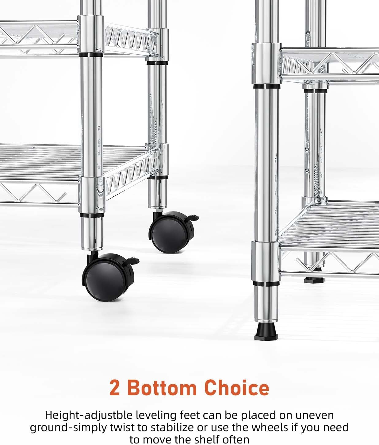 3 Tier Heavy Duty Storage Shelves 750Lb Capacity, 24.02" D X 13.78" W X 21.97" H Shelving Unit For Pantry, Garage, Laundry And Kitchen Chrome Steel