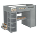 Twin Size Loft Bed With Desk, Wardrobes, 4 Drawers And 4 Shelves Gray Twin Gray Solid Wood