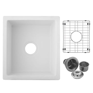 Quartz 18" L X 16" W Undermount Bar Sink With Grid And Strainer White Quartz