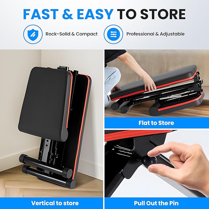 Adjustable Weight Bench 795Lb Capacity Foldable Workout Bench Press For Home Gym, Full Body Exercise And Strength Training, Lifting Sit Up Incline Decline Flat Utility Bench Black Leather