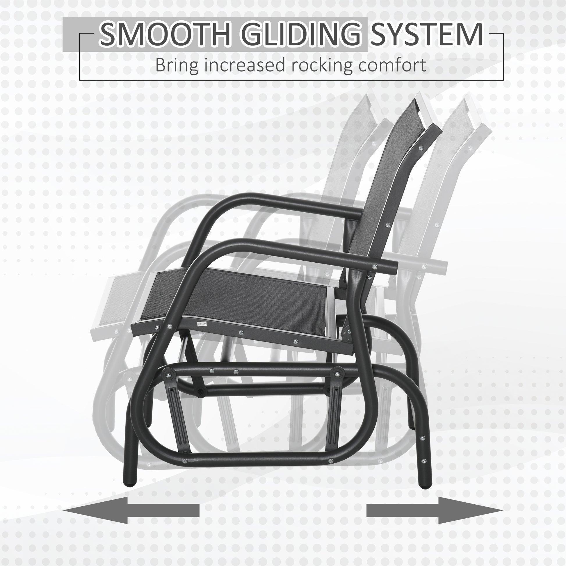 Outsunny Porch Glider, Metal Frame Swing Glider Chair Withmesh Fabric, Curved Armrests And Steel Frame For Garden, Poolside, Backyard, Balcony, Black Black Fabric Metal