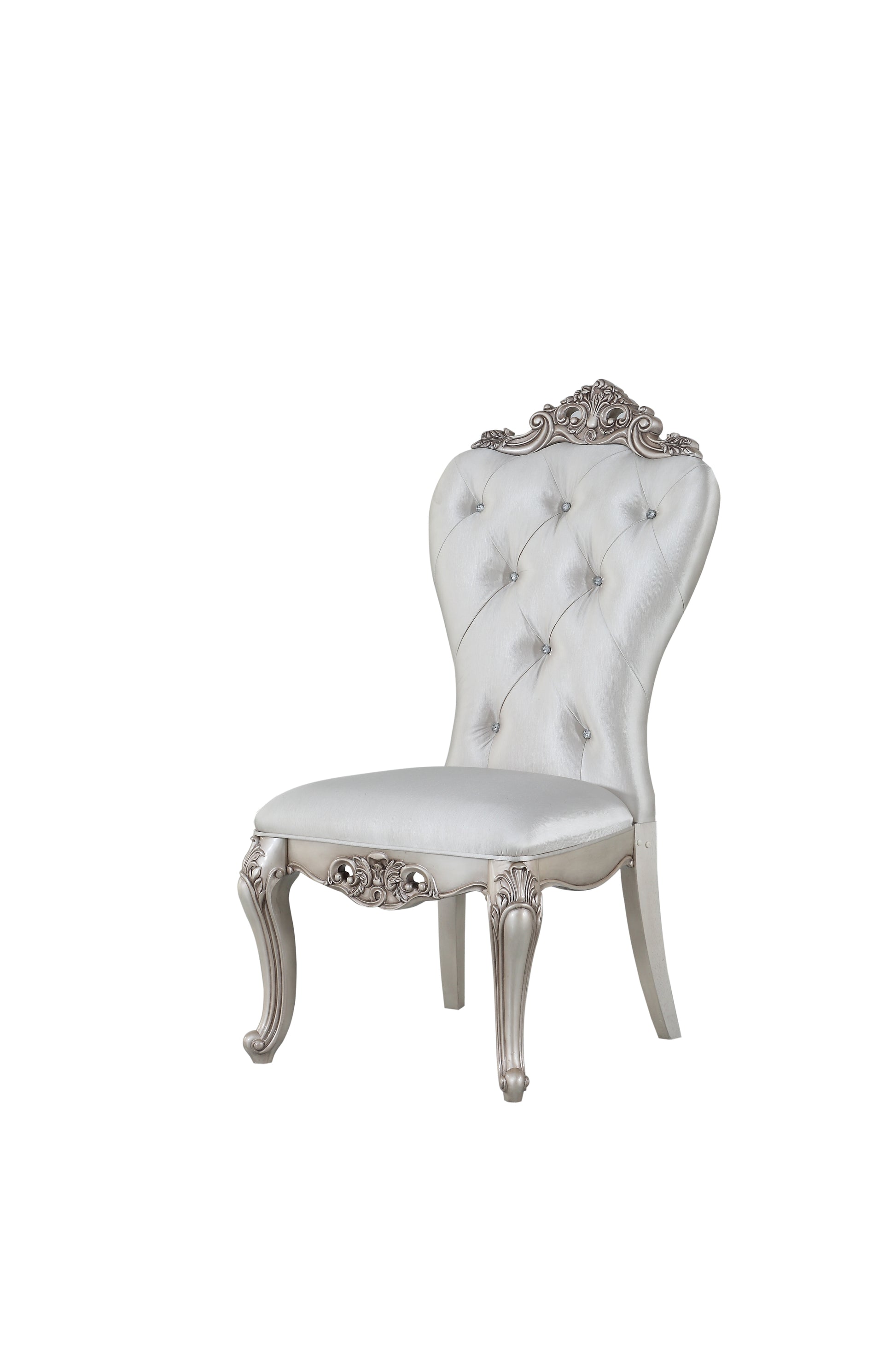 Wooden Side Chairs With Button Tufting, Set Of Two, Cream And White Beige White Wood Fabric