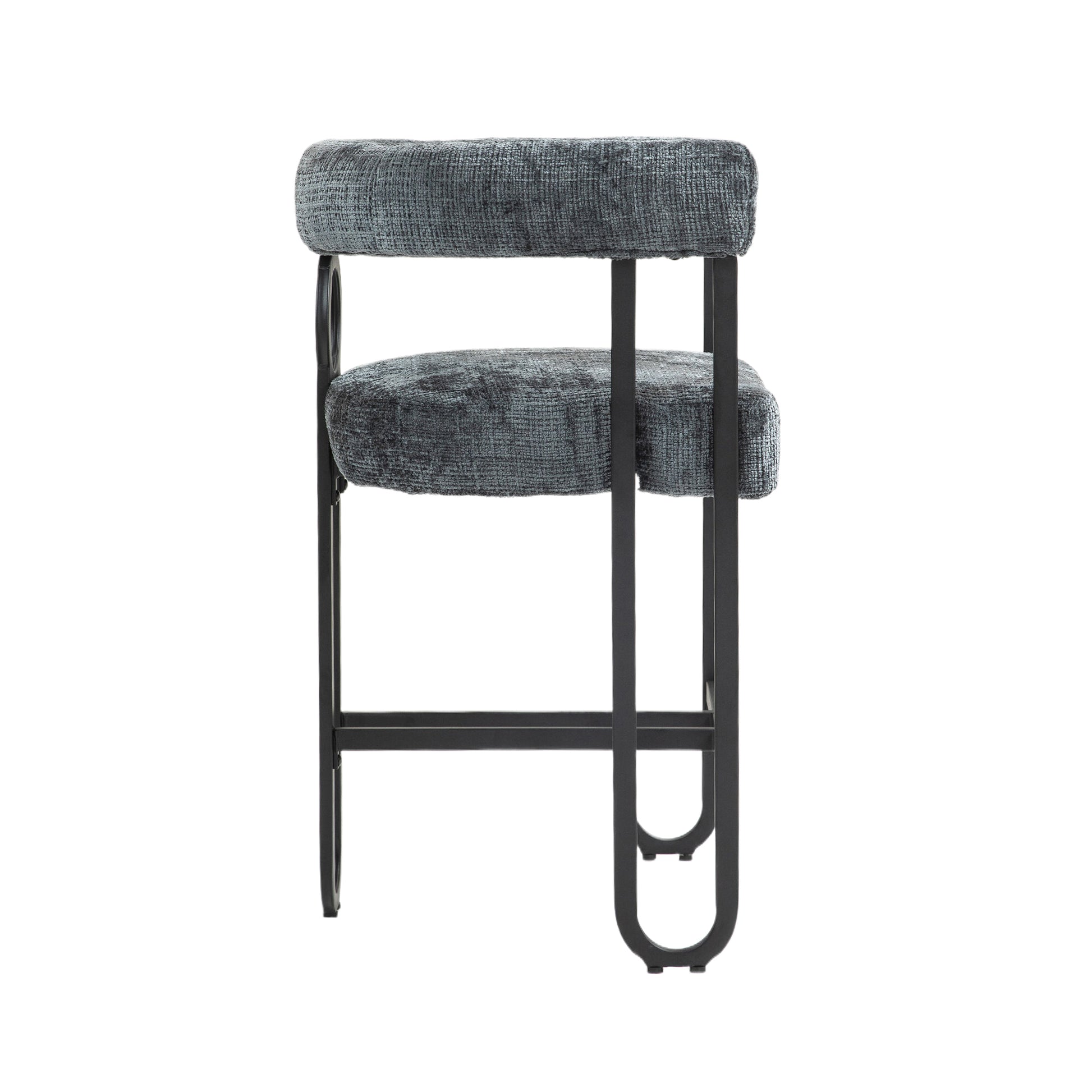 Coolmore Bar Stools Set Of 2, Modern Bar Stool With Back, Black Metal Frames, Upholstered Bar Stools For Kitchen Island, Pub, Club Gray Chenille Gray Foam Chenille