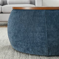 Round Storage Ottoman, 2 In 1 Function, Work As End Table And Ottoman,With Small Seat,Dark Blue 25