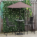 Outsunny 4 Piece Outdoor Patio Dining Furniture Set, 2 Folding Chairs, Adjustable Angle Umbrella, Wave Textured Tempered Glass Dinner Table, Black Black Steel