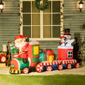 Outsunny 8Ft Christmas Inflatables Outdoor Decorations Train With Santa Claus, Snowman, Penguin And Gift Boxes, Blow Up Led Yard Christmas Decor For Lawn Garden Party Red Polyester