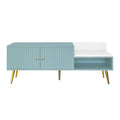 Modern Shoe Storage Bench With Hidden Storage And Upholstered Cushions For Bedside, Living Room And Entryway Light Blue Light Blue Mdf Metal