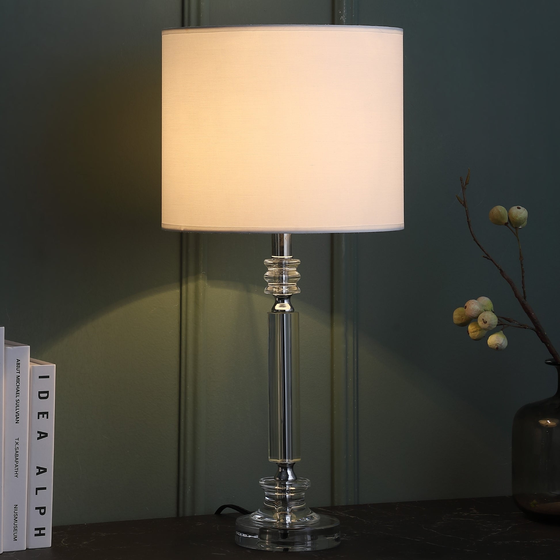 24.5" In Mitz Cut Crystal Column Modern Table Lamp White Metal