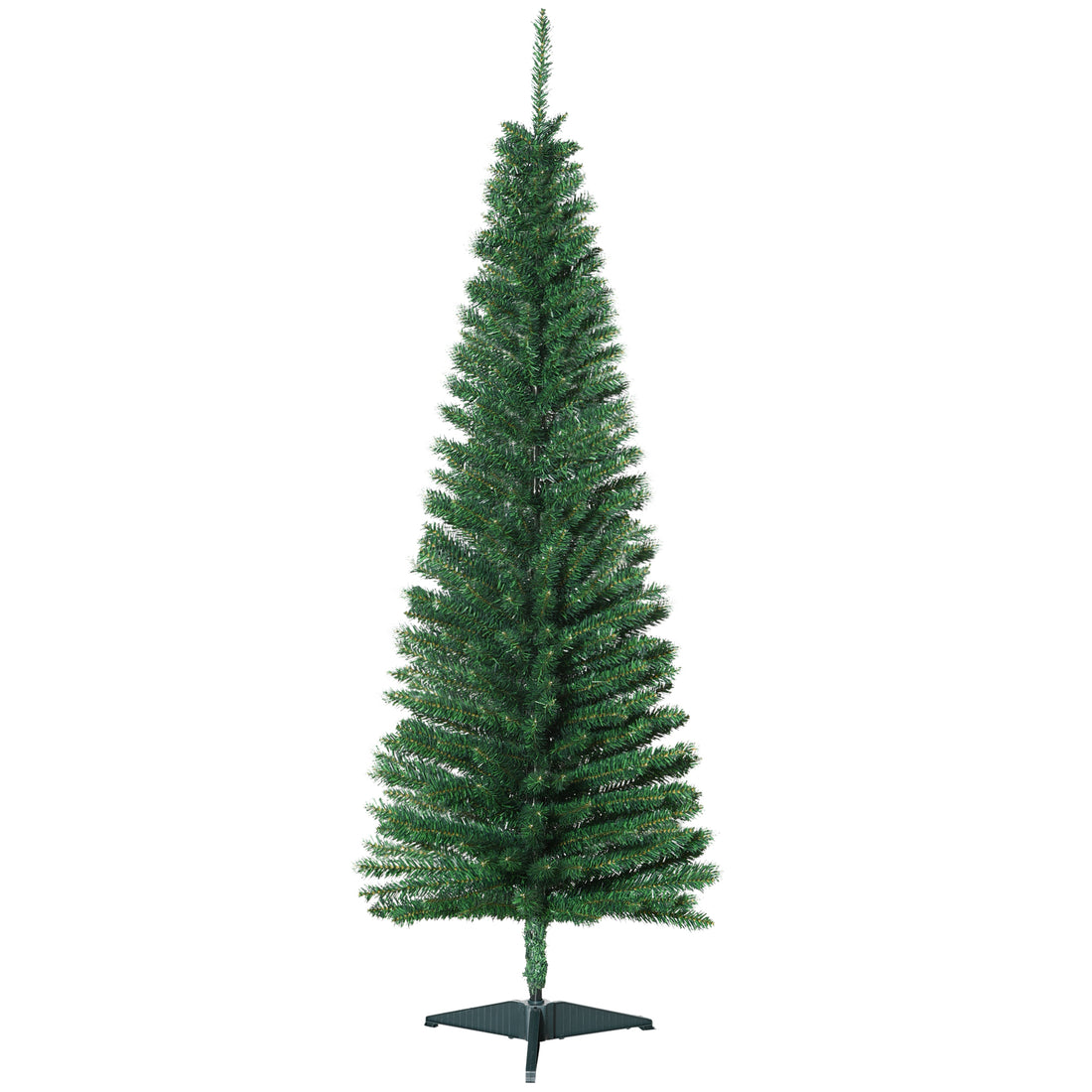 Homcom 5' Artificial Pencil Christmas Tree, Slim Xmas Tree With 294 Realistic Branch Tips And Plastic Stand, Green Green Plastic