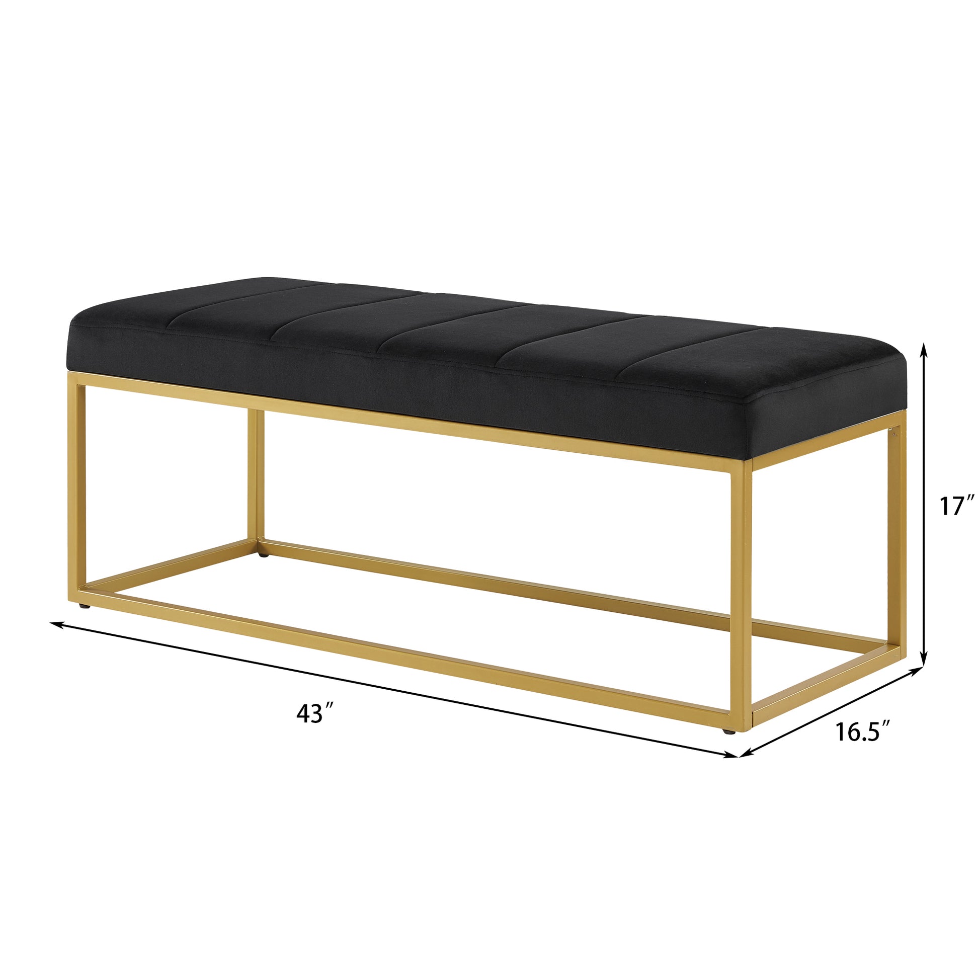 Modern Tufted Channel Entryway Bench Emerald Velvet Upholstered End Of Bed Bench With Metal Frame,Footboard Bench For Living Room, Bedroom Black Foam Velvet