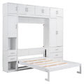 Full Size Murphy Bed With Lockers And Wardrobes, With Installation Video, White Box Spring Not Required Full White Murphy Solid Wood Mdf