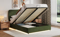 Upholstered Platform Queen Size Hydraulic Storage Bed, Lift Up Storage Bed With Rgb Led Light, Bluetooth Speaker, No Box Spring Needed, Lychee Velvet, Green Queen Green Velvet Fabric Metal