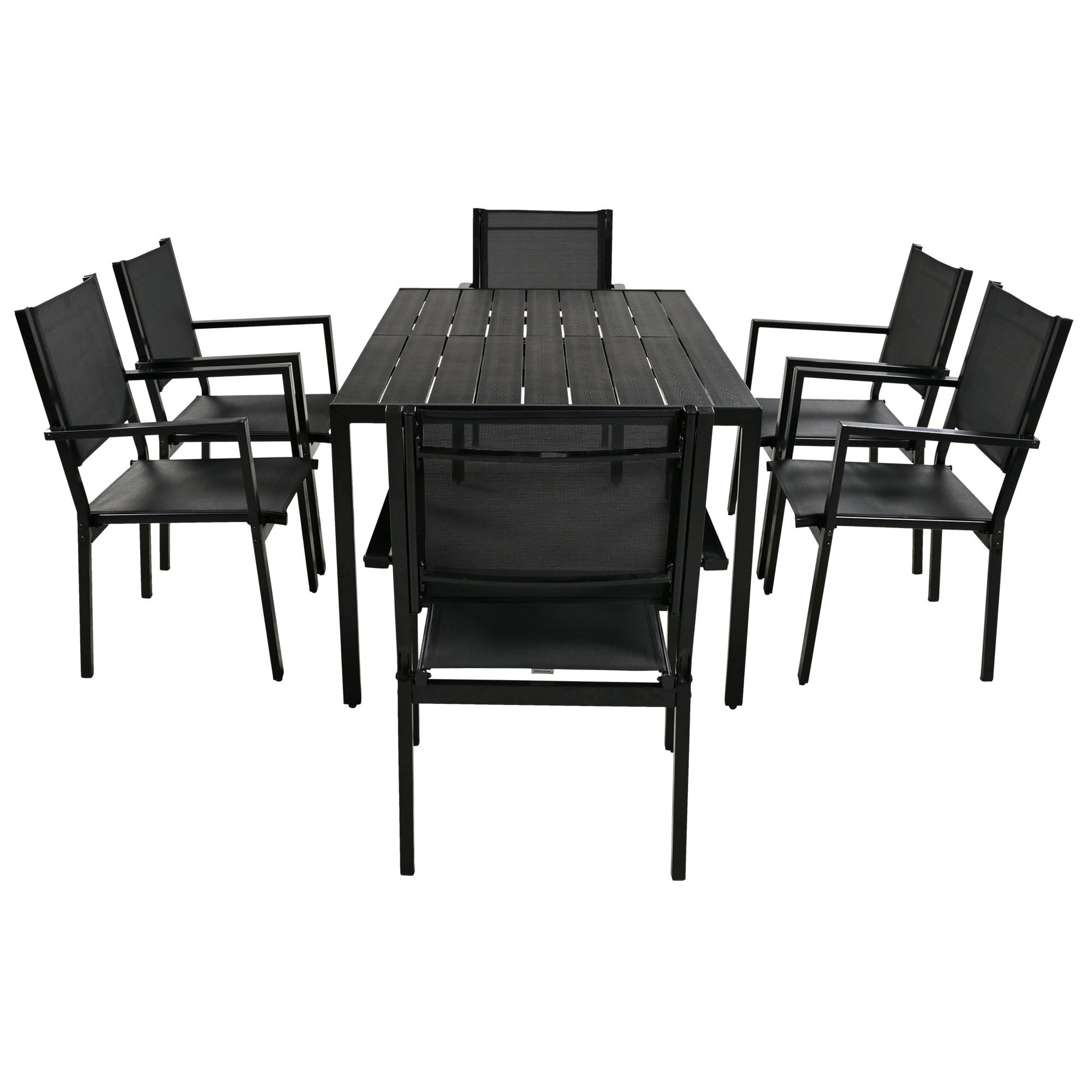 High Quality Steel Outdoor Table And Chair Set, Suitable For Patio, Balcony, Backyard. Black Seats 6 Steel