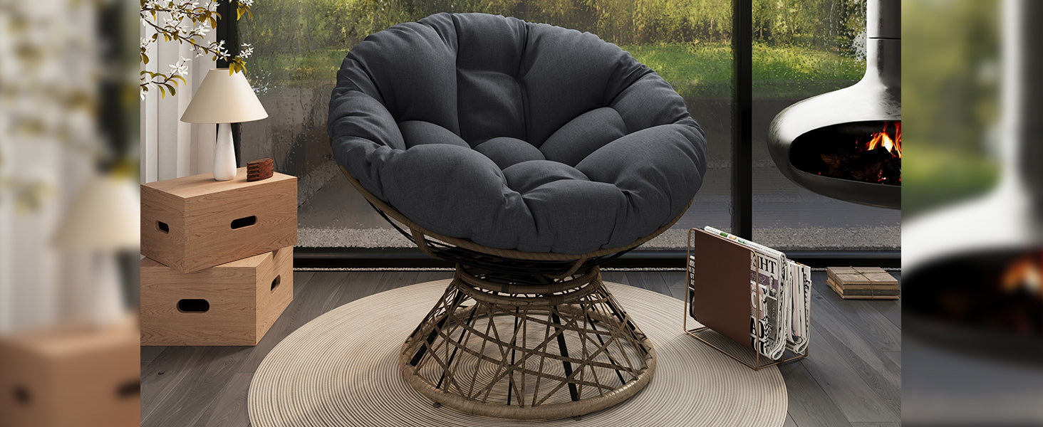 40" Ergonomic Wicker Chair With Cloud Thick Density Fabric Cushion,3 Proof Cover,High Capacity Iron Frame,Fluid 360 Degree Swivel For Reading,Living Room, Bedroom,Lounge,Brown Base,2 Colors