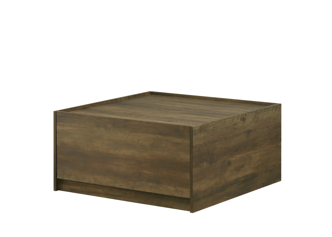 Travon 31.5"W Oak Finish Square Coffee Table With 2 Drawers Oak Engineered Wood