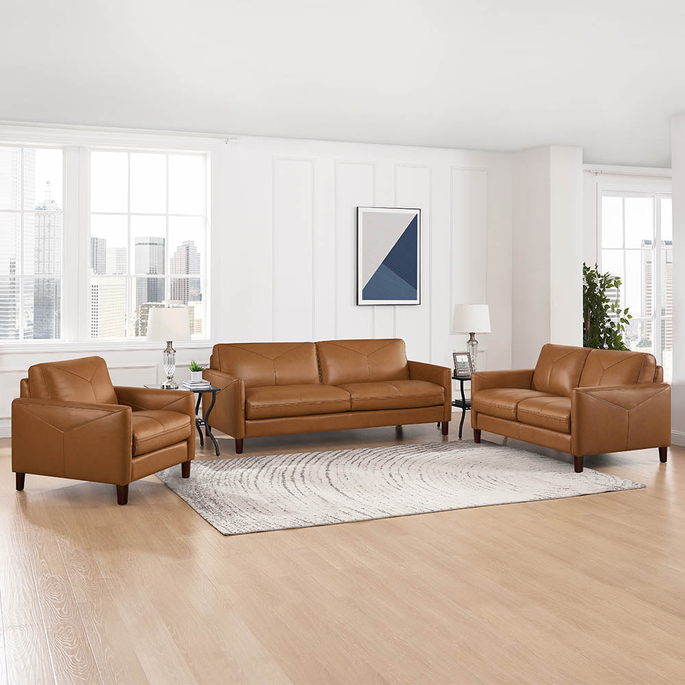 Yorkdale Leather Sofa Cognac Down Filling Genuine Leather 3 Seat
