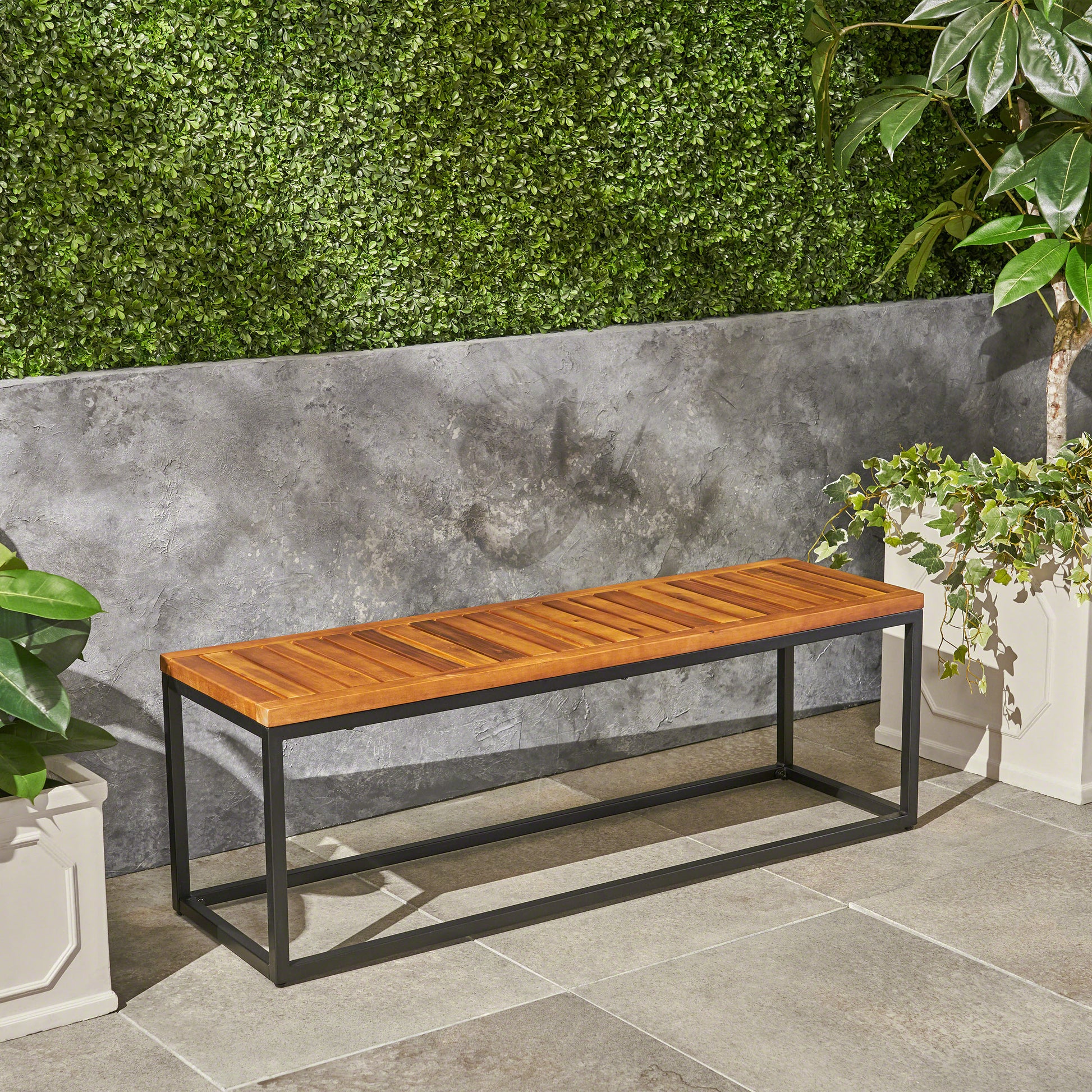 Jeco Industrial Wood And Metal Bench Teak Acacia Wood