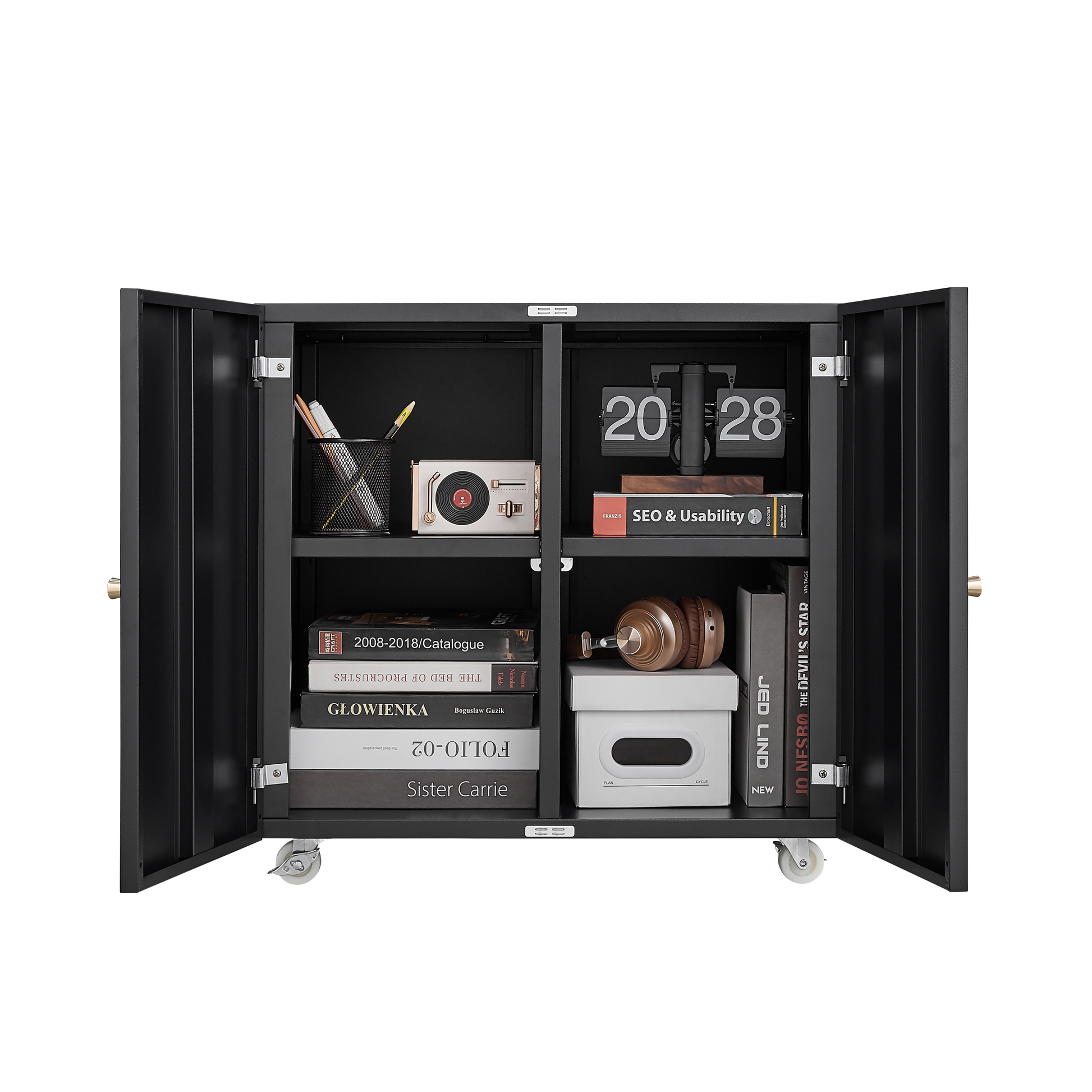 Home Office Printer Stand With Wheels, Printer Tables With File Door Mobile Lateral Filing Cabinet With Open Storage Shelf For Letter Legal A4 Size Files Mobile File Cabinets 1 2 Shelves Powder