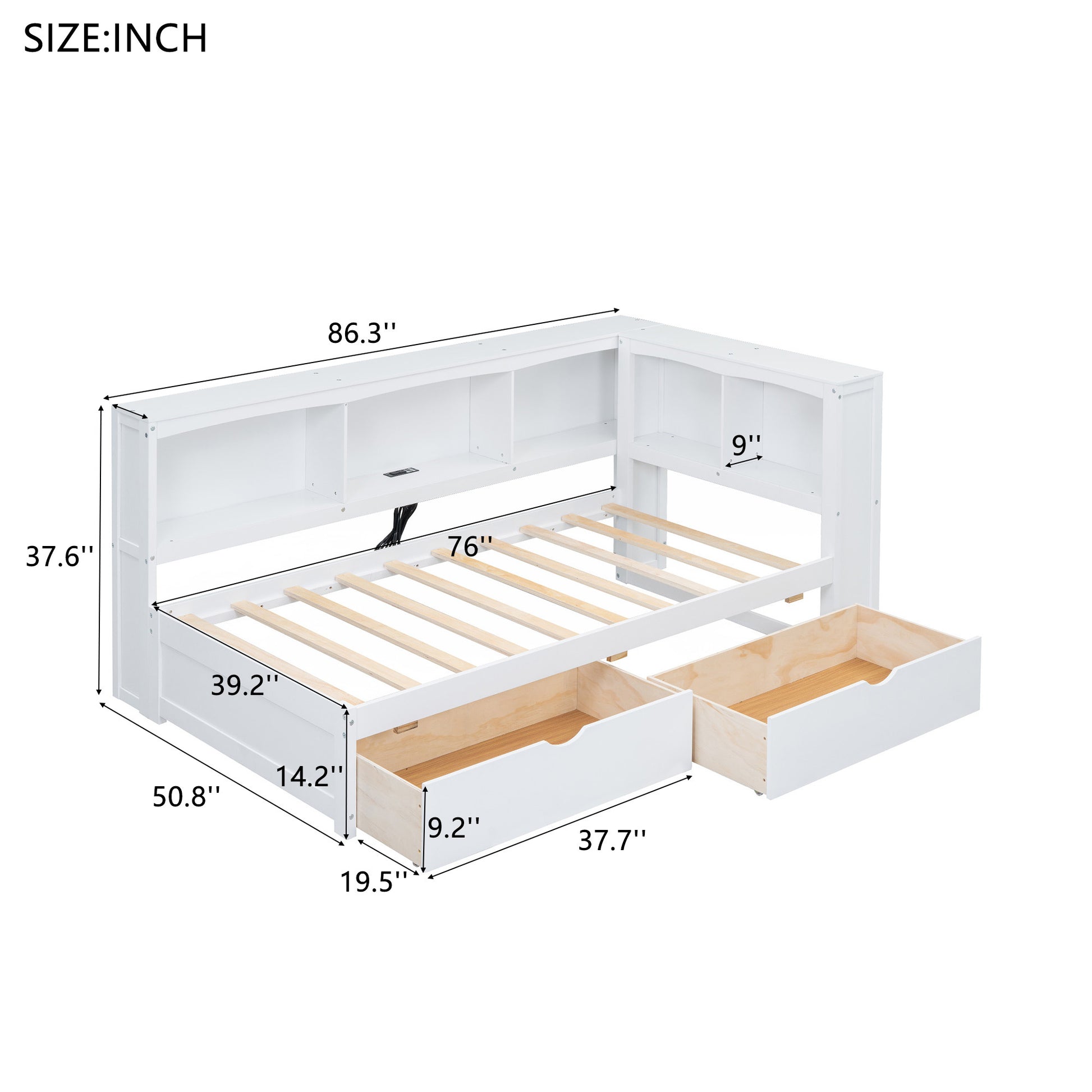 Twin Size Daybed With Two Storage Drawers, Storage Cabinets And Usb Ports, White Twin White Solid Wood Mdf