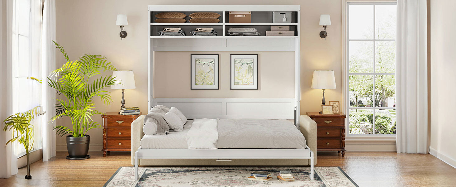 Queen Size Murphy Bed Wall Bed With Sofa,White Queen White Mdf Lvl